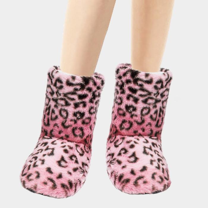 Leopard Puffy Indoor Bootie Slippers