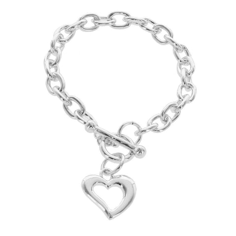 Metal Chain With Heart Charm Toggle Bracelet