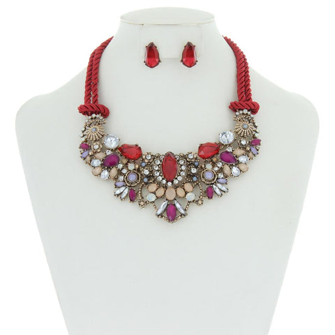 Rope Necklace with Rhinestone Bib