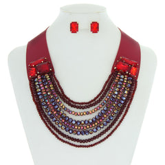 Leather w/ Multi-Layered Bead Necklace Set