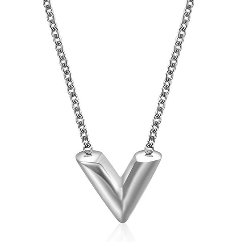 V Stainless Steel Necklace - Silver