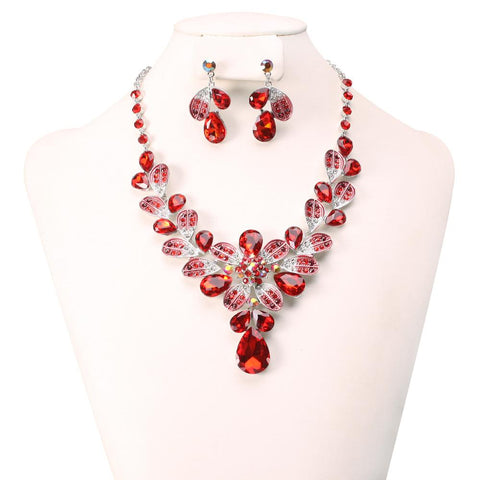 Red Rhinestone Necklace Set