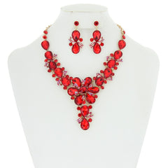 Floral Bib Rhinestone Necklace Set