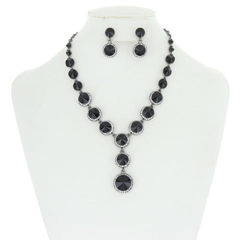 Round Halo Rhinestone Necklace Set