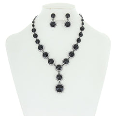 Round Halo Rhinestone Necklace Set