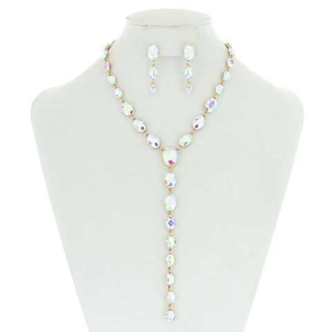 Oval Lariat Rhinestone Necklace Set