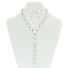 Oval Lariat Rhinestone Necklace Set