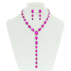 Oval Lariat Rhinestone Necklace Set