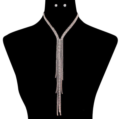 Rose Gold Double Layer Long Rhinestone Necklace