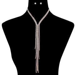 Rose Gold Double Layer Long Rhinestone Necklace