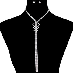 Long 3 Square Rhinestone Necklace