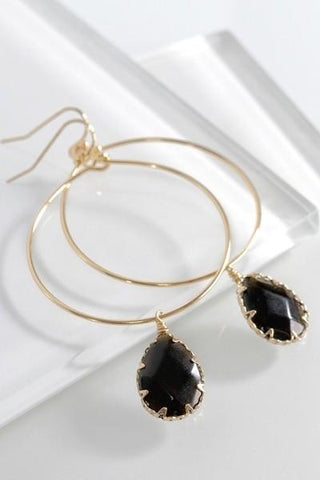Natural Stone Tear Drop Hoop Earrings