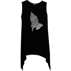 Praying hands rhinestone tank. Black sleeveless tank. Rosary tank.