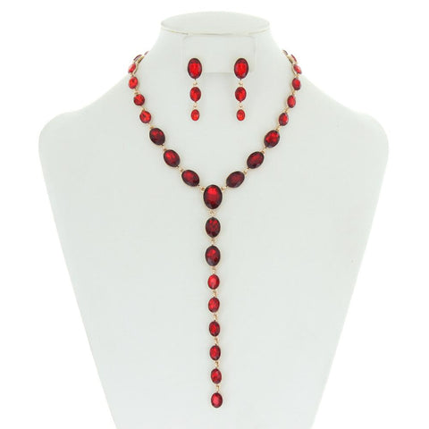 Oval Lariat Stone Necklace/er Set