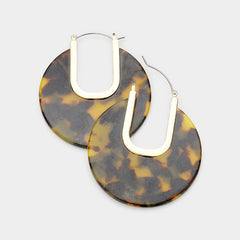 Cut Out Tortoise Celluloid Acetate Disc Pin Catch Earrings