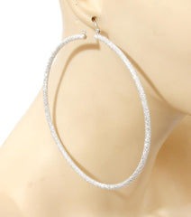 Metal Hoop Earrings - Rhodium texturized