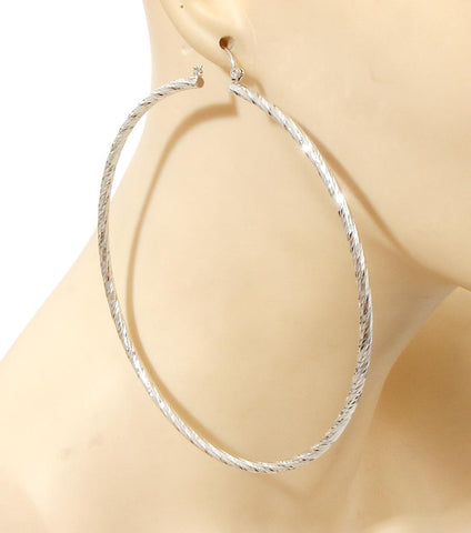 Metal Hoop Earrings - Rhodium texturized 2