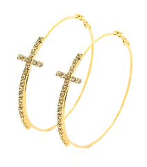 Rhinestone Cross Gold Hoop Earring