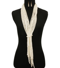 Multi Layered Pearl Necklace Set - Cream