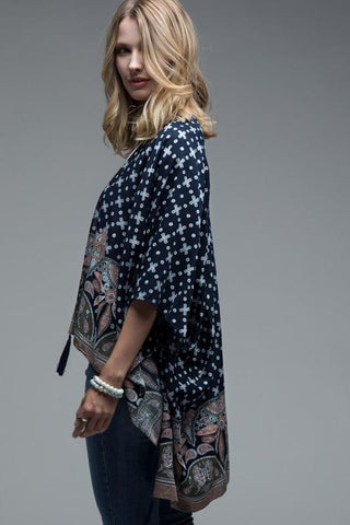 Navy Paisley and Tassel Kimono