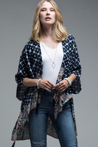 Navy Paisley and Tassel Kimono