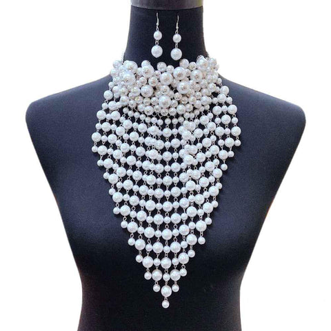 Pearl Necklace Set W/ Pearl Tassels