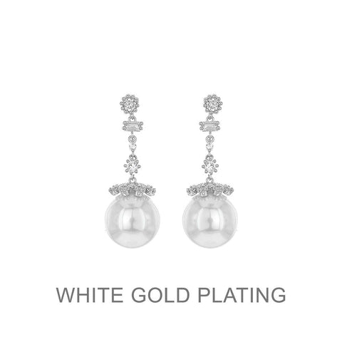 Plated Cz Er W/ Pearl Drop