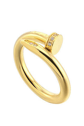 Rhinestone Nail Stainless Steel Ring