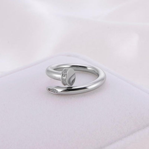 Rhinestone Nail Stainless Steel Ring