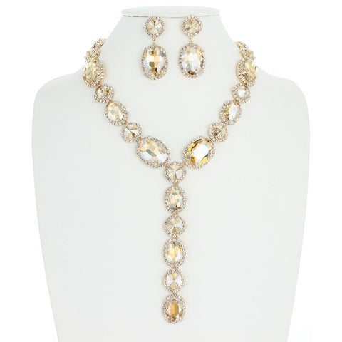 Rhinestone Y Drop Necklace Set
