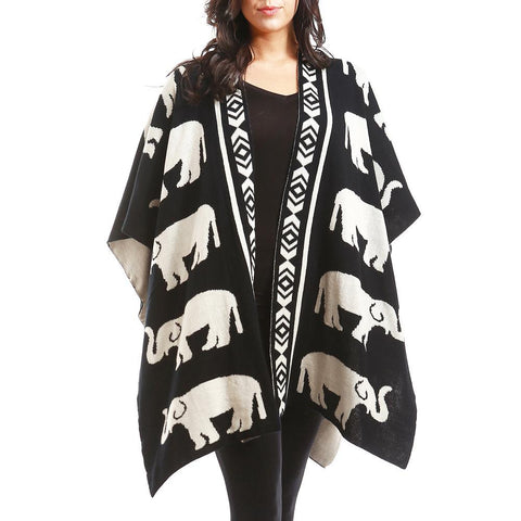 Acrylic Elephant Pattern Shawl/Poncho