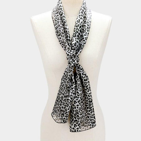 Silk Feel Striped Leopard Pattern Scarf