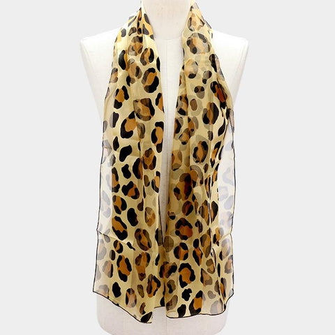 Silk Feel Striped Leopard Pattern Scarf