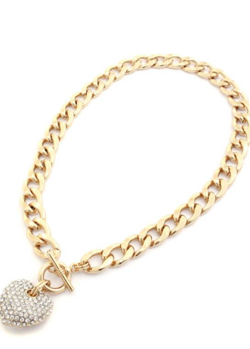 Link Chain with Heart Rhinestone Pendant