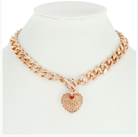 Link Chain with Heart Rhinestone Pendant