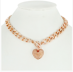 Link Chain with Heart Rhinestone Pendant
