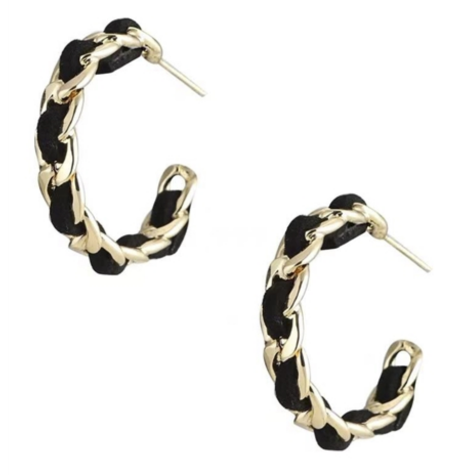 Gold Black Chain Hoop Earrings