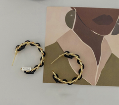 Gold Black Chain Hoop Earrings