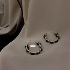 Gold Black Chain Hoop Earrings