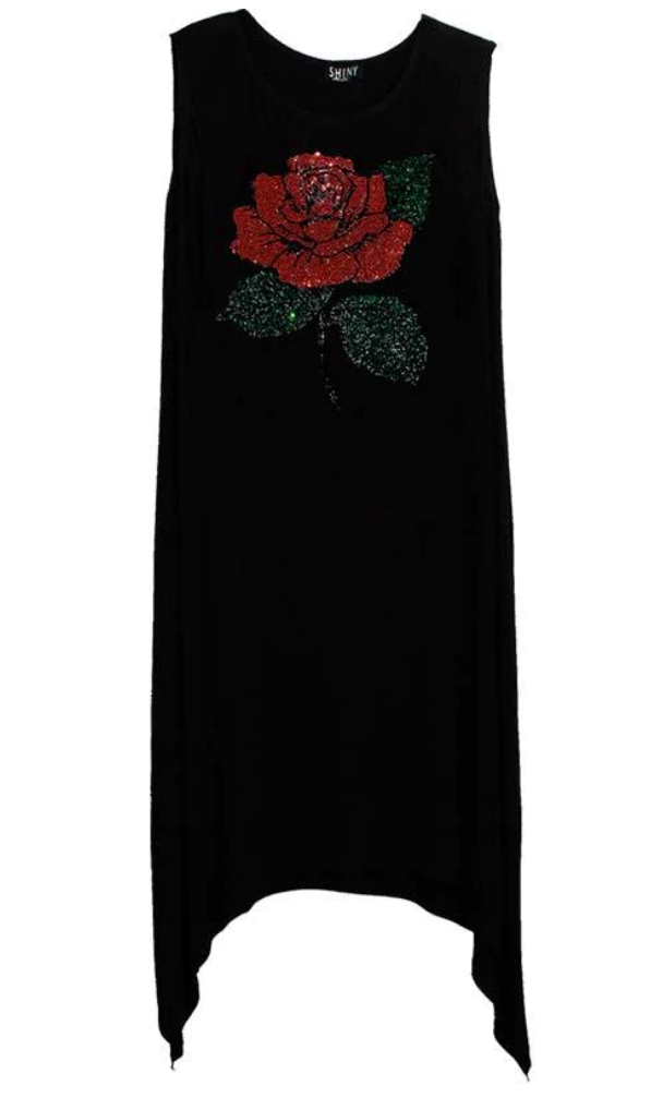 Rose Rhinestone Black Sleeveless Dress
