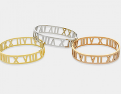 Roman numeral stainless steel bangle. Stainless steel jewelry for women. Roman numeral bracelet. Luxury jewelry for women.