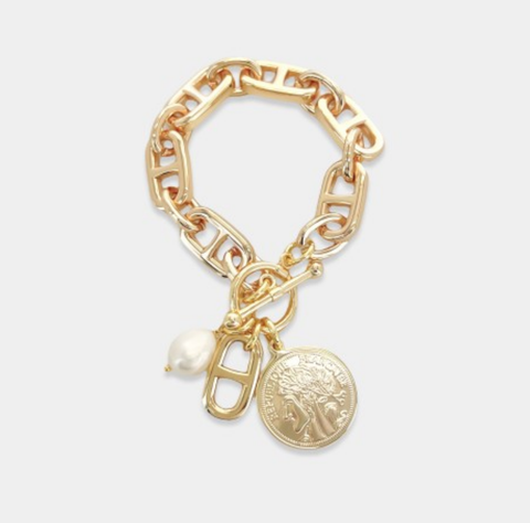 Medallion & Pearl Charm Bracelet