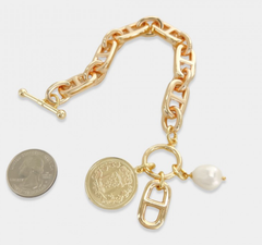 Medallion & Pearl Charm Bracelet