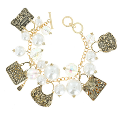 Handbag Multi-Charm Pearl Toggle Bracelet
