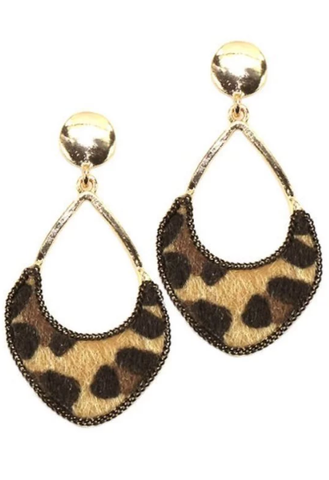 Fashion Metal w/ Faux Fur Leopard Print Drop Post Earrings