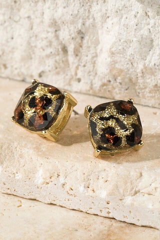 Shimmering Glitter Leopard Print Faceted Glass Stud Earrings