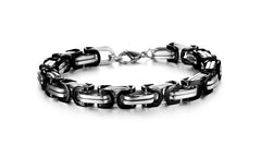 Mens Silver/Gold/Black Chunky Titanium Steel Byzantine Link Chain Bracelet