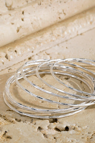 Stacking Hammered Metal 8 Pieces Bangle Bracelet Set