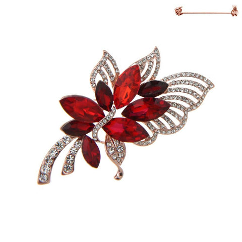 Red Flower Rhinestone Brooch