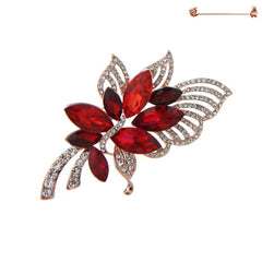 Red Flower Rhinestone Brooch